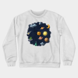 Outer space with aliens and planets. Crewneck Sweatshirt